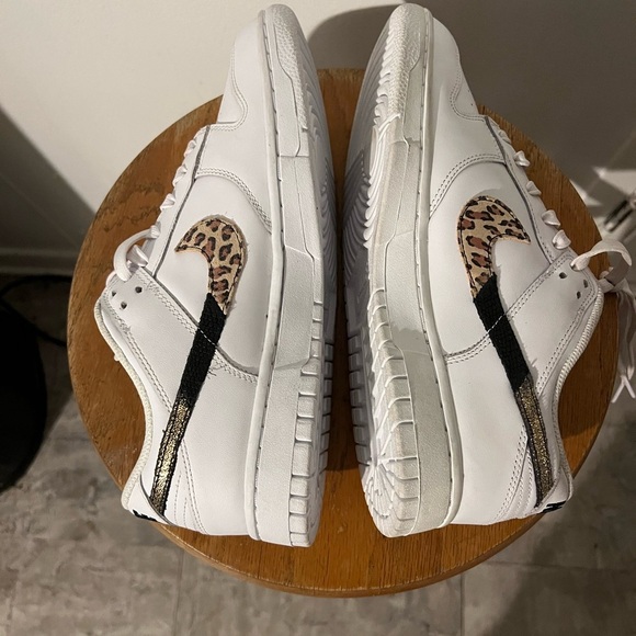 Nike Other - Nike White and Leopard Print Athletic Shoes Dunk Low Ladies Size 10
